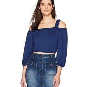NWT Clayton Womens Paolina‎ Top M Navy Cropped Cold Shoulder Blue Rayon Tank